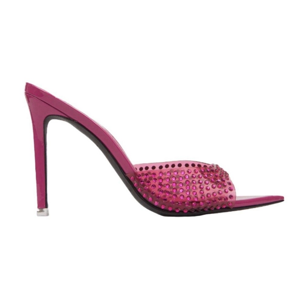 Black Suede Studio Bestie Mule in Pink Yarrow Patent Leather Heels 37.5 (7-7.5)